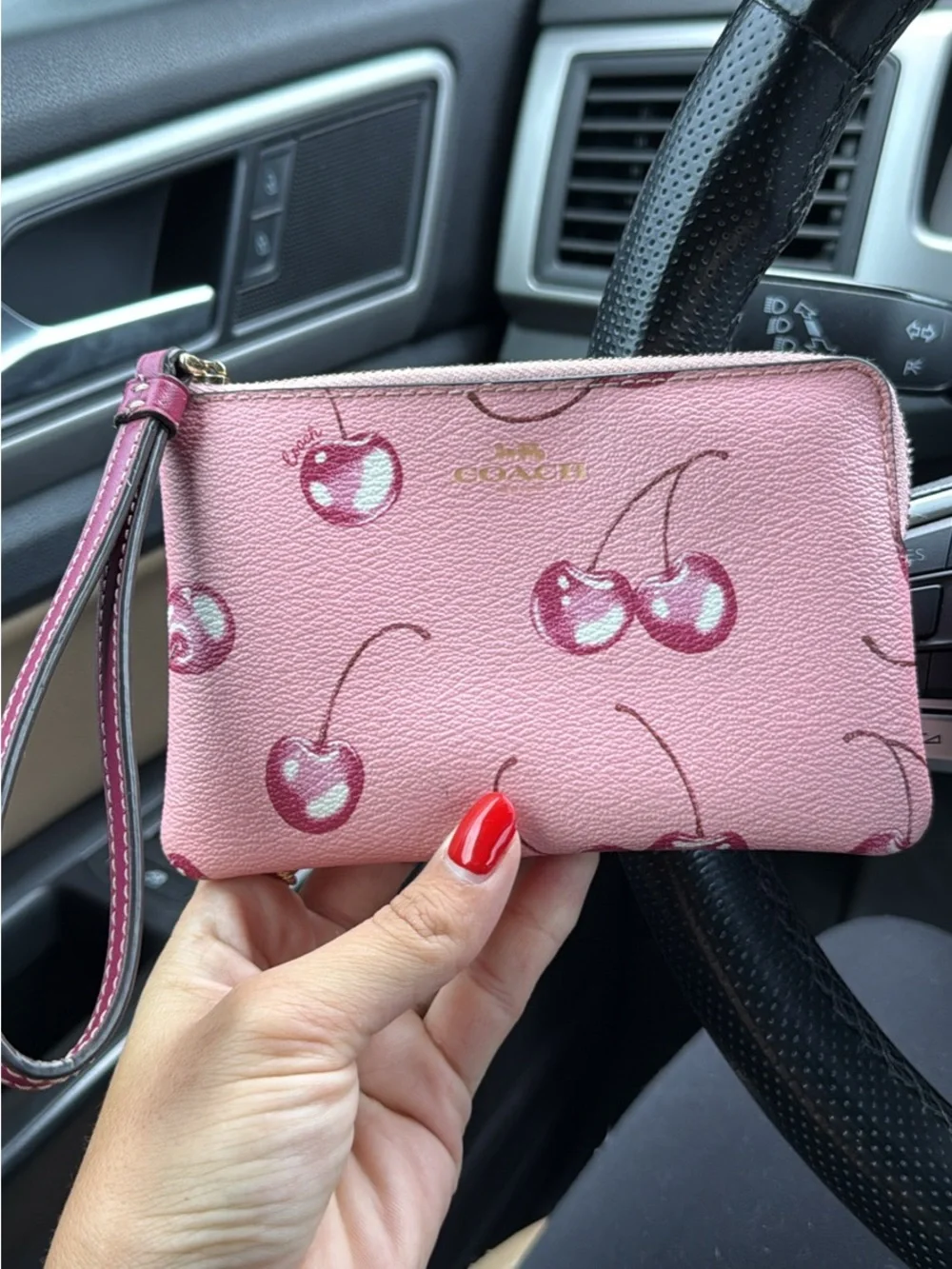 Coach Pink Cherry Print Zip Pouch